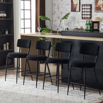 Modern Teddy Fabric Upholstered Bar Stools (Set of 4) - Black