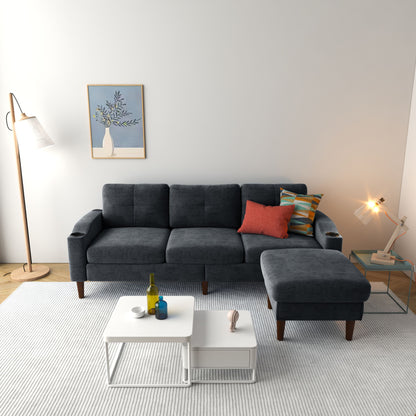 Convertible Combo Sofa, Sofa L Shaped, Sofa With Storage Cabinet Footstool, Living Room Sofa, Living Room 3 Seat Combo Sofa - Dark Gray