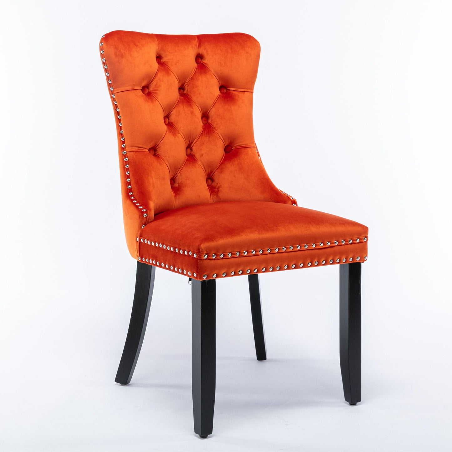 Nikki - Modern, High-End Tufted Solid Wood Contemporary Velvet Upholstered Dining Chair With Wood Legs Nailhead Trim (Set of 2) - Orange