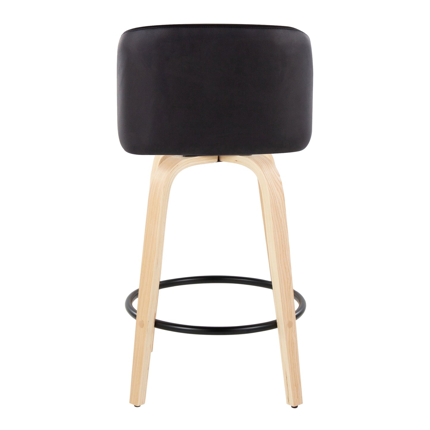 Toriano - Contemporary Modern Fixed Height Counter Stool With Swivel With Round Footrest (Set of 2) - Natural / Black