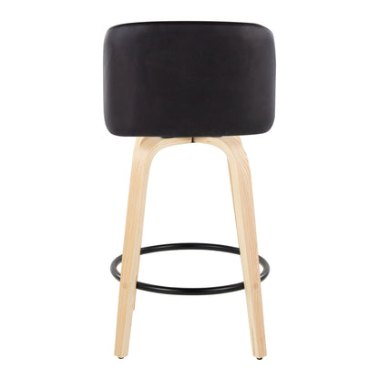 Toriano - Contemporary Modern Fixed Height Counter Stool With Swivel With Round Footrest (Set of 2) - Natural / Black