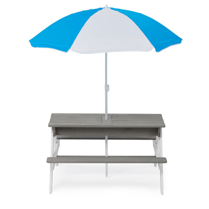 3-In-1 Kids Outdoor Wooden Picnic Table With Umbrella, Convertible Sand & Water, ASTM & CPSIA Certification - Gray