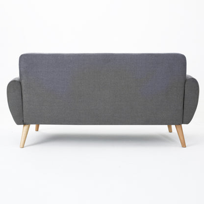 Mid Century Modern Loveseat Sofa With Button Tufted Backrest - Dark Gray