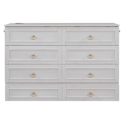 Queen Murphy Bed Elegantly Designed With Large Drawers - White