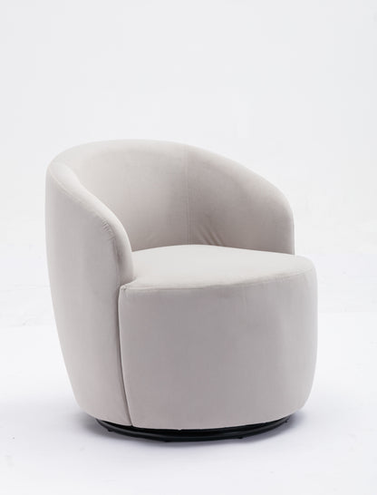 Velvet Fabric Swivel Accent Armchair Barrel Chair With Black Powder Coating Metal Ring - Gray