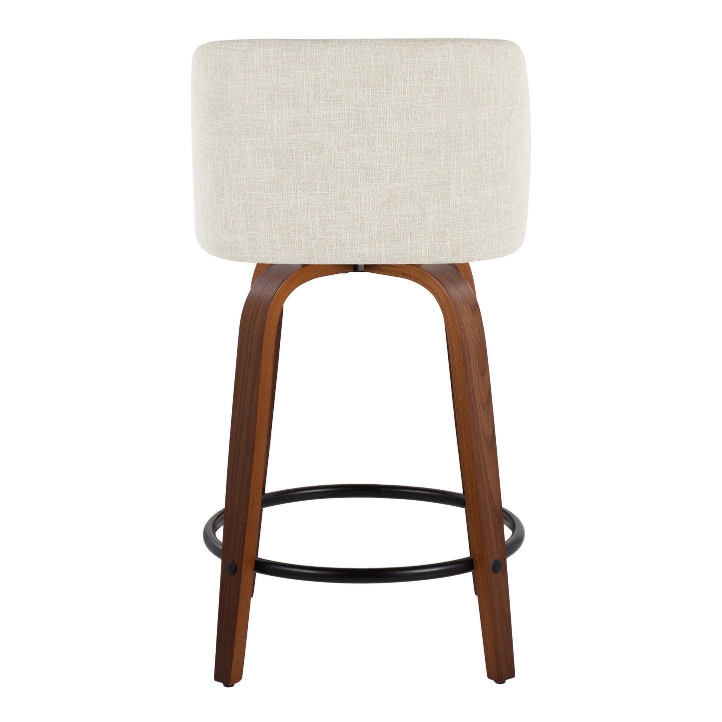 Toriano - Mid-Century Modern Fixed Height Counter Stool With Swivel With Round Footrest (Set of 2) - Walnut / Cream / Black
