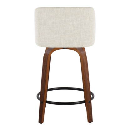 Toriano - Mid-Century Modern Fixed Height Counter Stool With Swivel With Round Footrest (Set of 2) - Walnut / Cream / Black