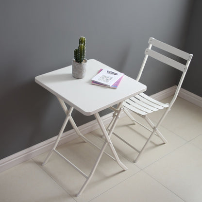 3 Piece Patio Bistro Set Of Foldable Square Table And Chairs - White