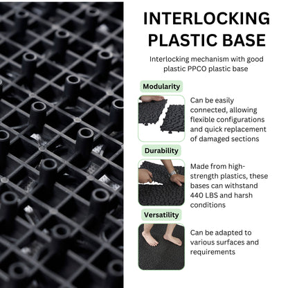 Interlocking Deck Tiles Plastic Waterproof Outdoor All Weather Anti-Slip Bathroom Shower Balcony Porch Strong Weight Capacity Upto 440 Lbs, Pebble Stone Pattern Pack Of 12 - Black