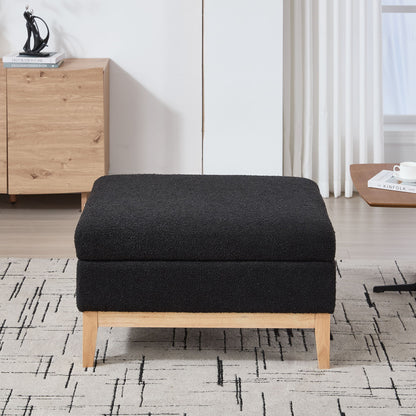 Upholstered Storage Ottoman With Reversible Lid Coffee Table, Foot Stool Square Footrest With Rubberwood Legs For Living Room Bedroom Entryway And Office - Black