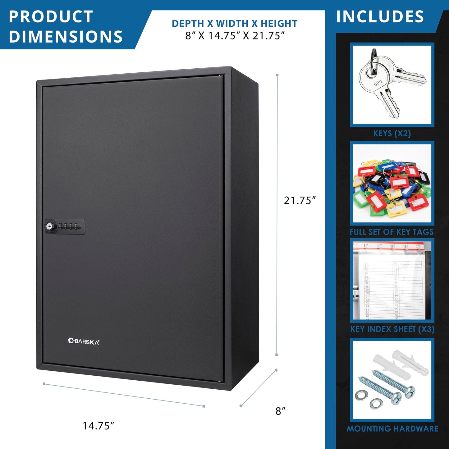300 Key Adjustable Key Cabinet With Combination Lock - Black