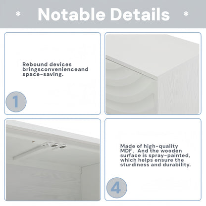 Elegant Sideboard With Sophisticated Wavy Pattern Doors And Arched Groove Design In A Stylish 4 Door Layout, Adjustable For Study, Entryway And Living Room - White