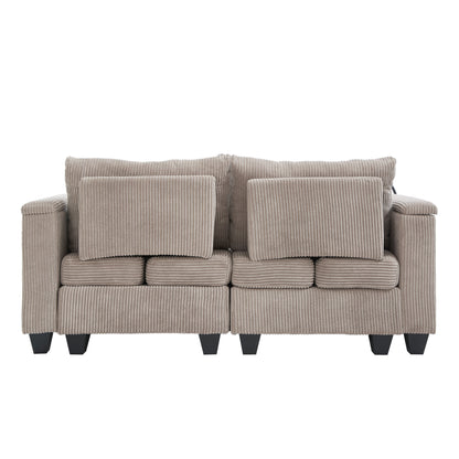 Convertible Chaise Lounge Loveseat Sofa Bed With USB Ports, Cup Holders, Phone Holder, Storage - Brown