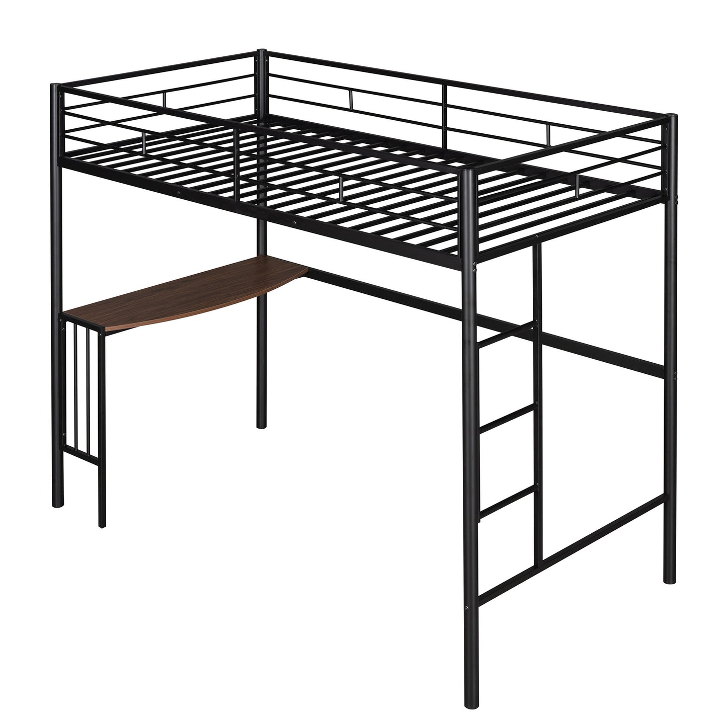 Twin Over Full Metal Bunk Bed With Desk, Ladder And Quality Slats For Bedroom - Metallic Black
