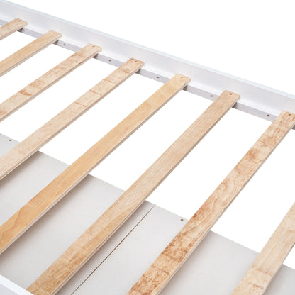 Twin Size Platform Storage Bed Solid Wood Bed With 6 Drawers - White
