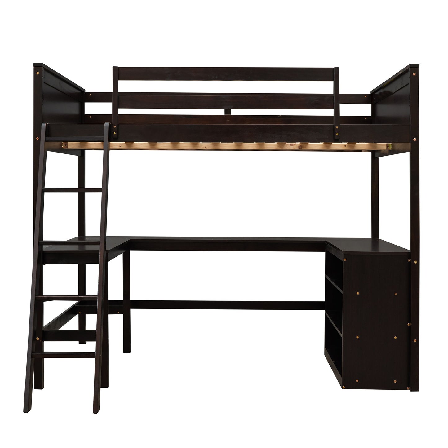 Full Size Loft Bed With Shelves With Desk - Espresso
