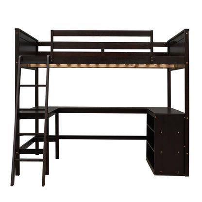 Full Size Loft Bed With Shelves With Desk - Espresso