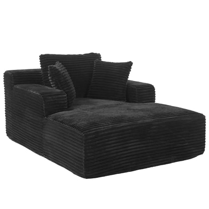 Modern Corduroy Chaise Lounge Sofa Bed With Removable Pillows, Upholstered Sleeper Sofa - Black