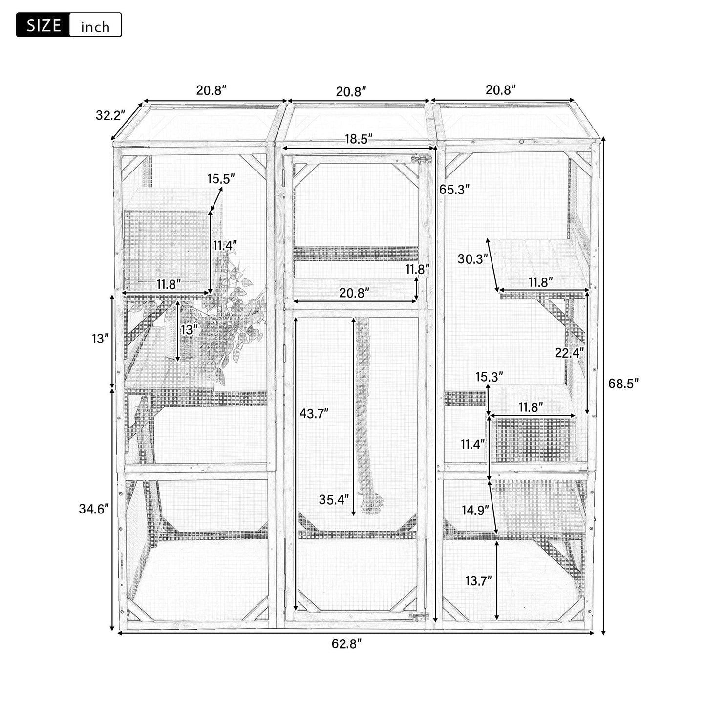 Outdoor Cat House, Diy Cat Enclosure With Double Enter Doors - Black Brown