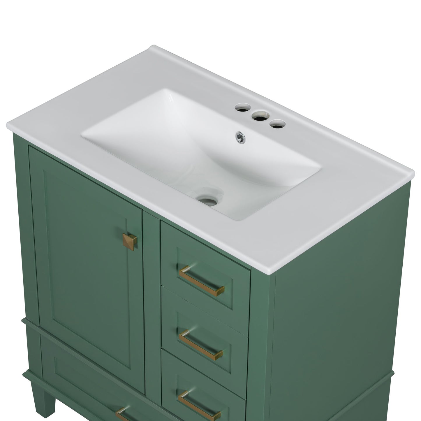 Bathroom Vanity, Modern Bathroom Cabinet With Sink Combo Set, Bathroom Storage Cabinet With A Soft Closing Door And 3 Drawers, Solid Wood Frame - Green