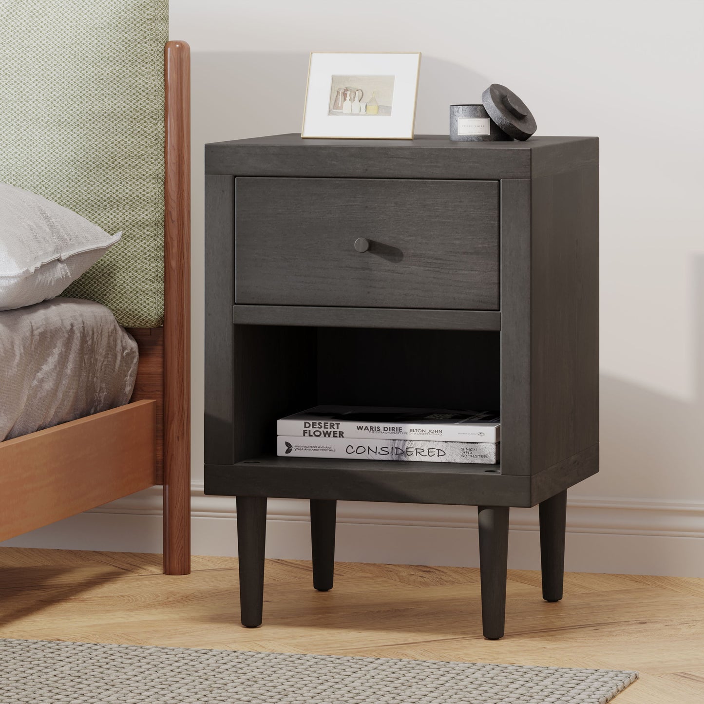 Nystrom - Wood Single Drawer Nightstand - Gray