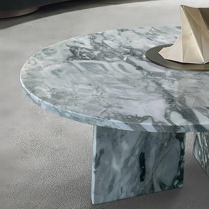 Luxury Natural Marble Coffee Table Set With Metal Base For Living Room - Blue / Gray