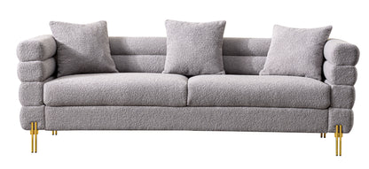 Luxurious And Comfortable Upholstered Sofa With Golden Legs And Pillows For Living Room And Reception Area - Gray