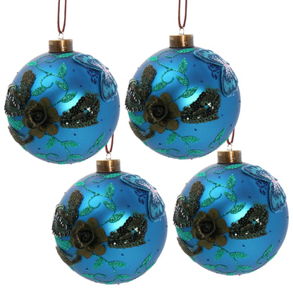 Christmas Ball Ornaments, Glass Decorative Hanging Ball Christmas Tree Ornaments For Holiday Party Decorations (Set of 4) - Blue