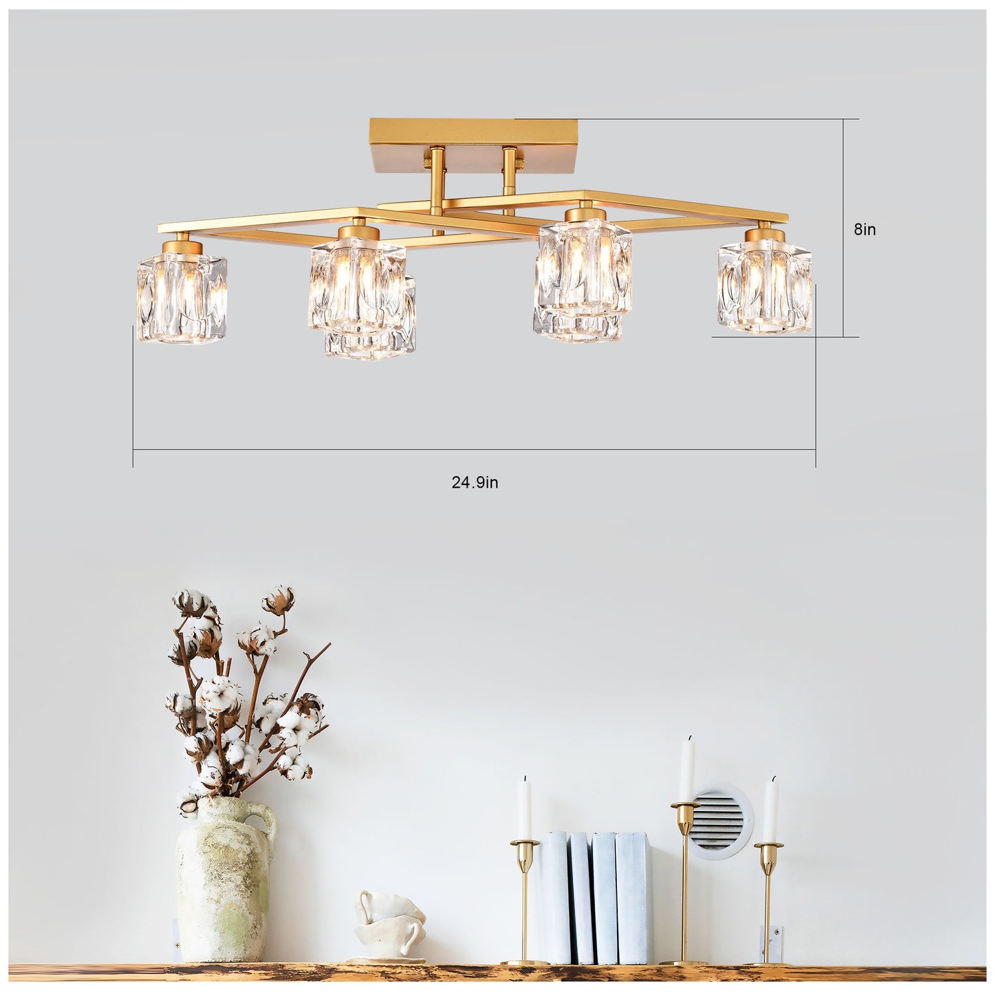 6 Light Crystal Ceiling Light For Dining Room, Modern Ceiling Lamp With Light Fixture For Entryway, Lobby, Kitchen, Bedroom, Living Room, Conference Room, (6*G9 Bulbs Included) - Gold