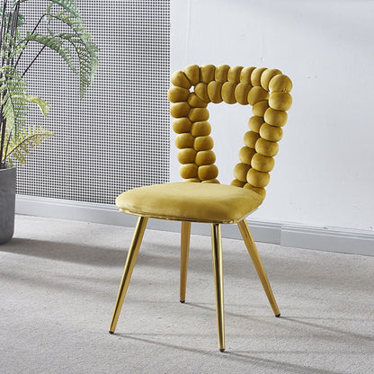 Modern Chair With Iron Tube Legs, Soft Cushions And Comfortable Backrest, Suitable For Dining Room, Living Room, Cafe, Hairball Back (Set of 2) - Yellow
