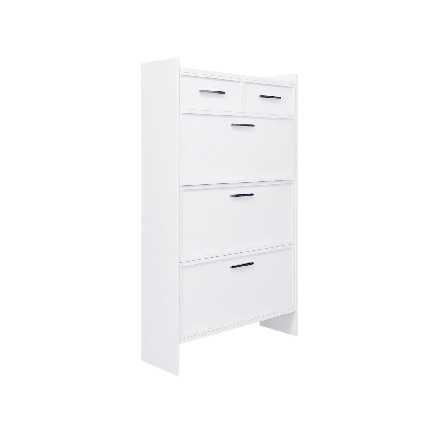 Shaker Shape Door Shoe Rack 3 Doors Shoe Cabinet With 2 Drawers With Open Space For Shoes - Matte White