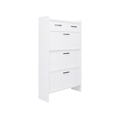 Shaker Shape Door Shoe Rack 3 Doors Shoe Cabinet With 2 Drawers With Open Space For Shoes - Matte White
