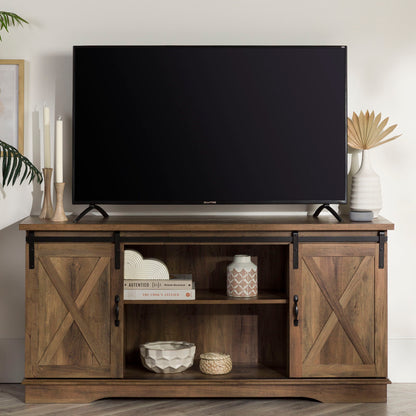 Farmhouse Sliding X Barn Door 58" TV Stand For 65" TVs - Rustic Oak