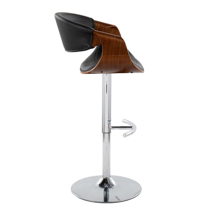 Symphony - Mid-Century Modern Adjustable Barstool & Swivel With Rounded T Footrest (Set of 2) - Chrome / Walnut / Gray