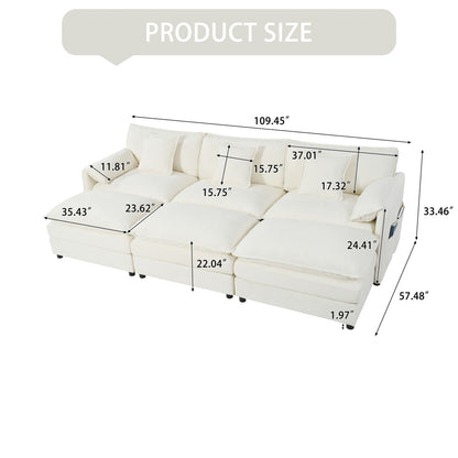 Modular Oversized Deep Seat Sectional Cloud Sofa Sleeper With 3 Ottomans & Soft Pillows - Beige