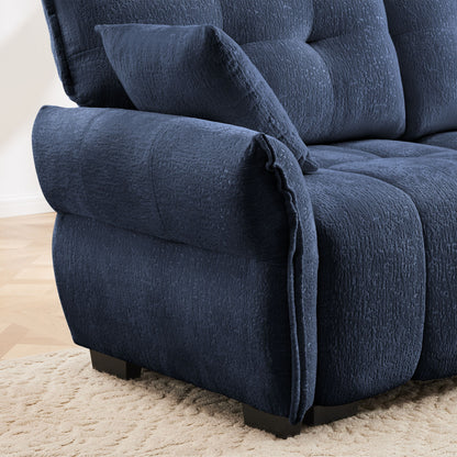 Modern Fabric 2 Seater Sofa With Ottoman Minimalist Design - Blue