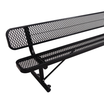 8' Outdoor Steel Bench With Backrest - Black