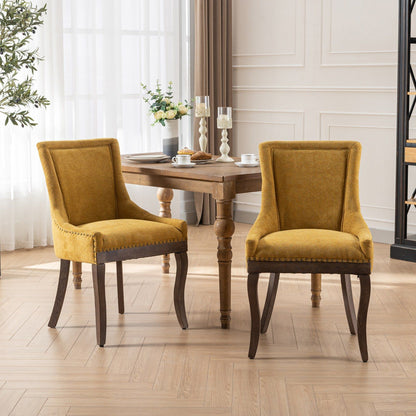 Ultra Side Dining Chair, Thickened Fabric Chairs With Neutrally Toned Solid Wood Legs, Bronze Nail Head (Set of 2) - Golden Yellow