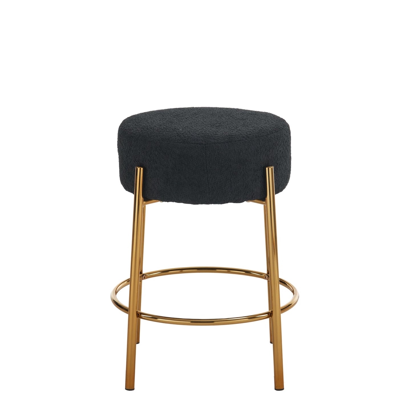 Round Bar Stools (Set of 2), Contemporary Upholstered Dining Stools For Kitchens, Coffee Shops And Bar Stores - Black / Gold