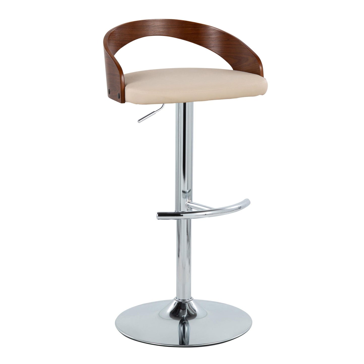 Grotto - Contemporary Adjustable Barstool With Swivel With Rounded T Footrest (Set of 2) - Chrome / Walnut / Cream
