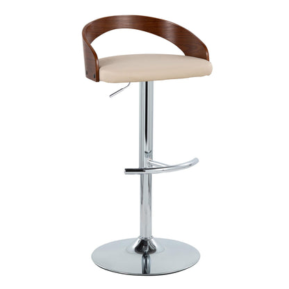 Grotto - Contemporary Adjustable Barstool With Swivel With Rounded T Footrest (Set of 2) - Chrome / Walnut / Cream