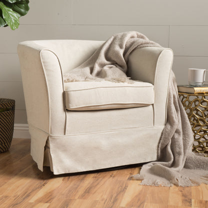 Glitter - Upholstered Swivel Chair With Loose Cover And Curved Back - Natural