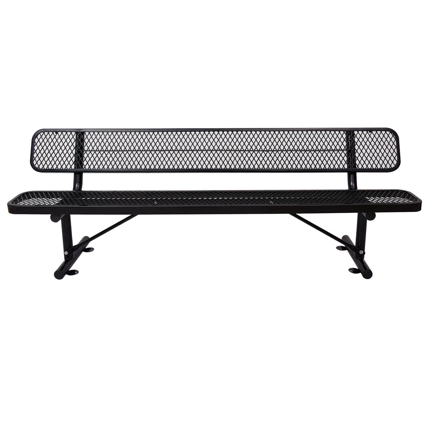 8' Outdoor Steel Bench With Backrest - Black