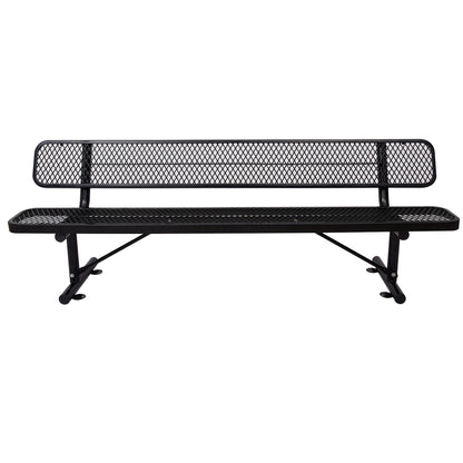 8' Outdoor Steel Bench With Backrest - Black