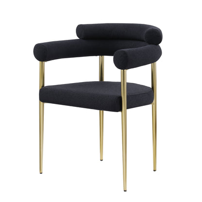 Dining Chairs (Set of 2), Mid-Century Modern Dining Chairs, Kitchen Dining Room Chairs, Round Boucle Backrest Sherpa Dining Chair With Brushed Bronze Metal Legs - Black