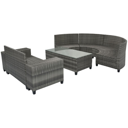 8 Pieces Outdoor Wicker Round Sofa Set, Half-Moon Sectional Sets All Weather, Curved Sofa Set With Rectangular Coffee Table, PE Rattan Water-Resistant And UV Protected, Movable Cushion - Gray
