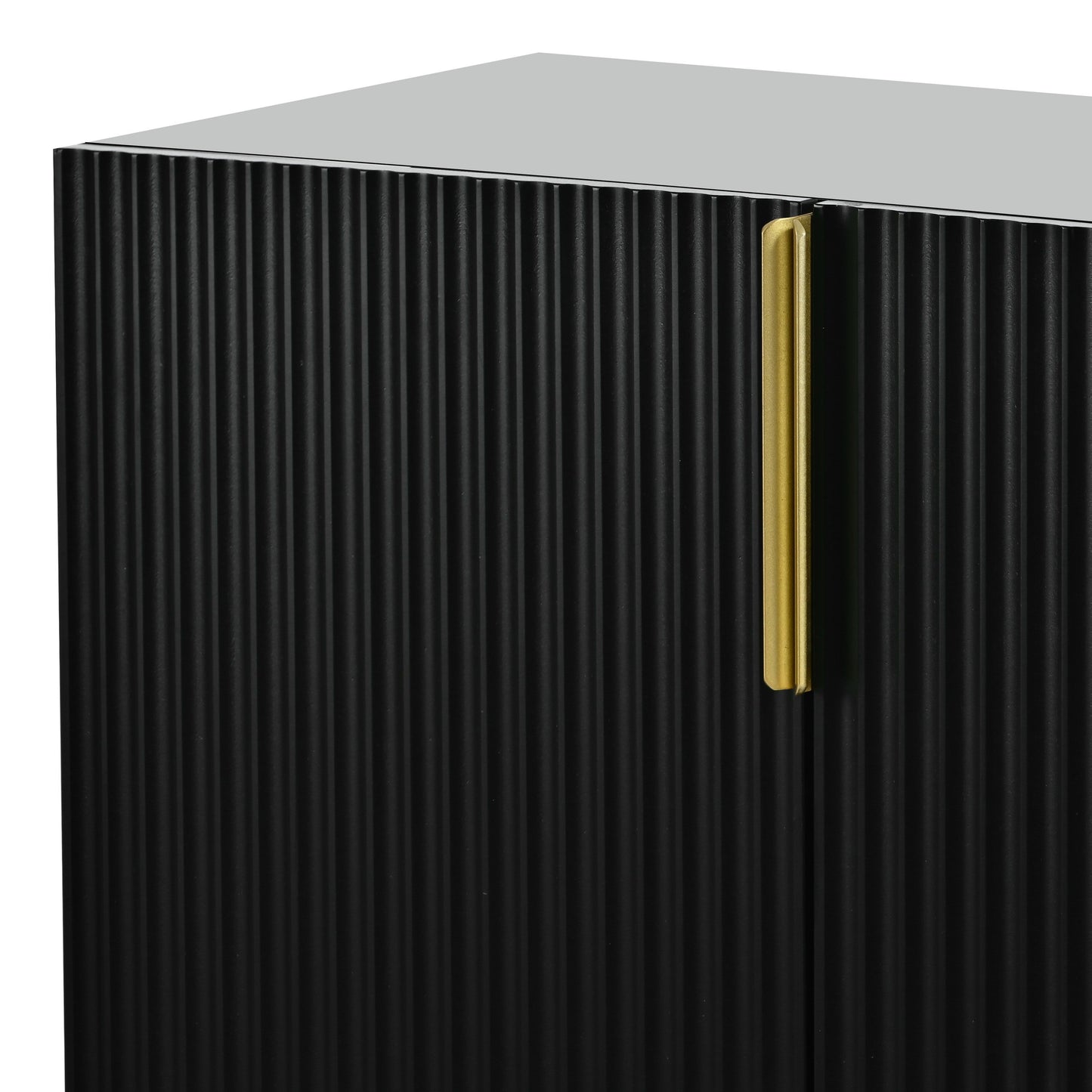 Modern Elegant 4 Door Sideboard Gold Metal Handle Buffet Cabinet For Dining Room, Living Room, Bedroom, Hallway - Black