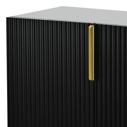 Modern Elegant 4 Door Sideboard Gold Metal Handle Buffet Cabinet For Dining Room, Living Room, Bedroom, Hallway - Black