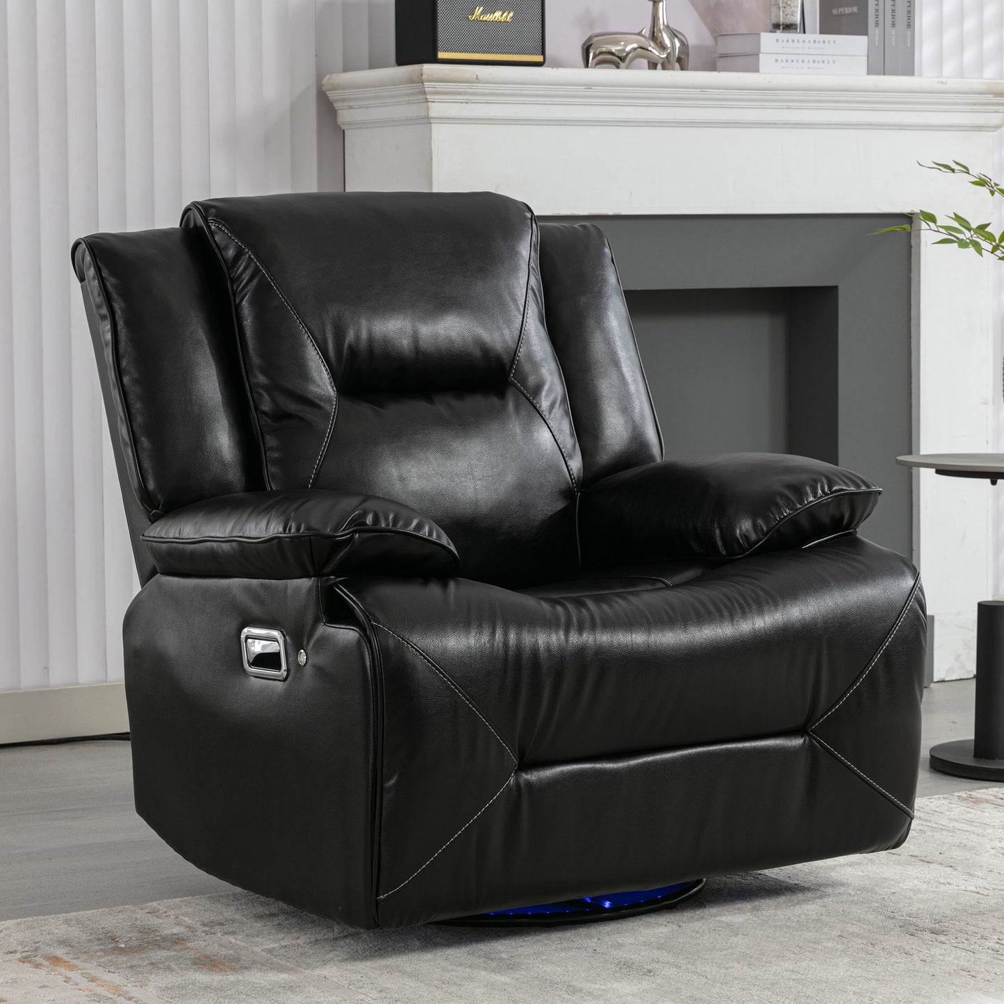 360ÔøΩÔøΩ Swivel And Rocking Home Theater Recliner Manual Recliner Chair With A Led Light Strip For Living Room - Black