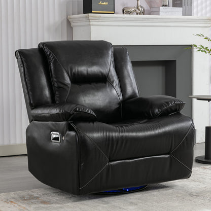 360ÔøΩÔøΩ Swivel And Rocking Home Theater Recliner Manual Recliner Chair With A Led Light Strip For Living Room - Black